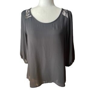 Tini Lili Blk Lace Half-Slv Sheer Top M